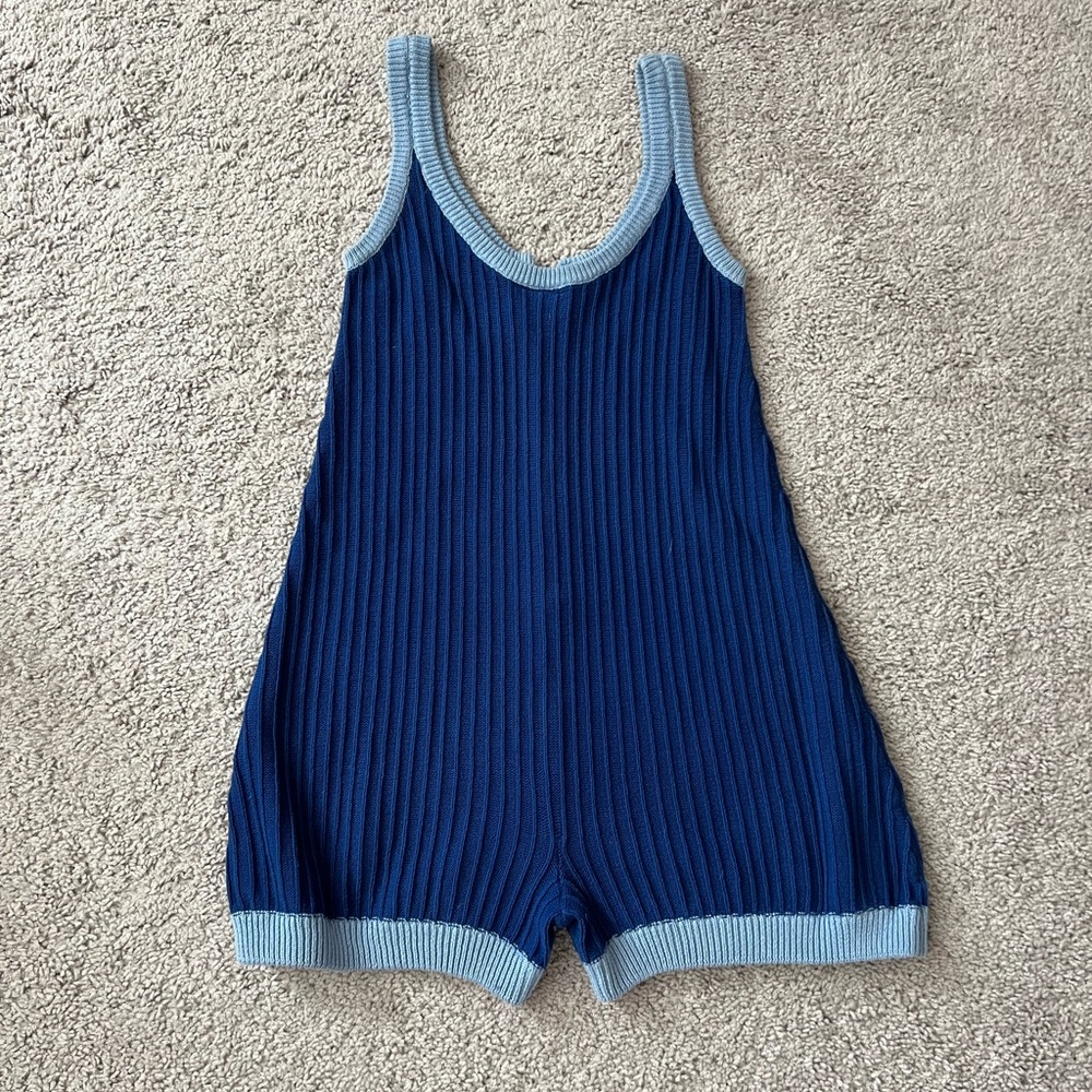 NWOT Free People Rue Stiic Blue Knit Romper Small - Picture 6 of 9